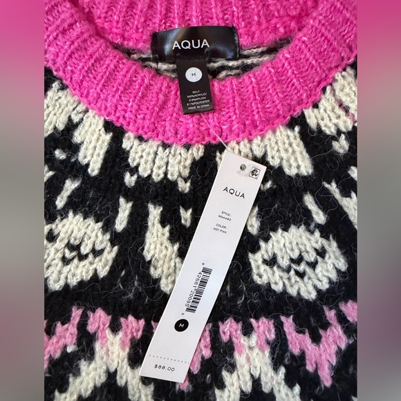 AQUA Bloomingdale’s exclusive Fair Isle Crewneck Sweater Pink NWT - Picture 11 of 12